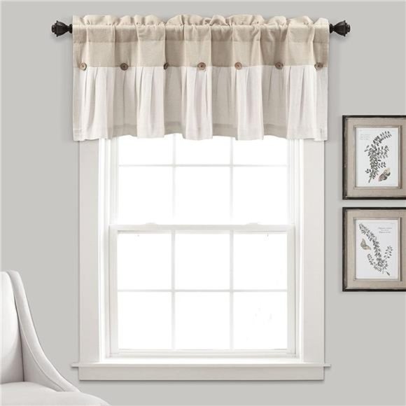 Linen Button Farmhouse Valance, 18"L x 84"W, Linen - Picture 1 of 7